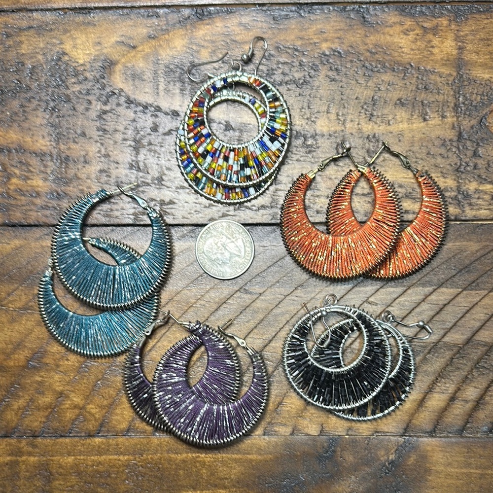 Target Orange and Blue Hoop Earrings with Intricate Wire Design